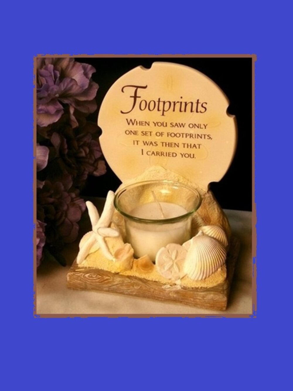 Footprints in the Sand Poem Votive Candle Holder 6" tall 73856